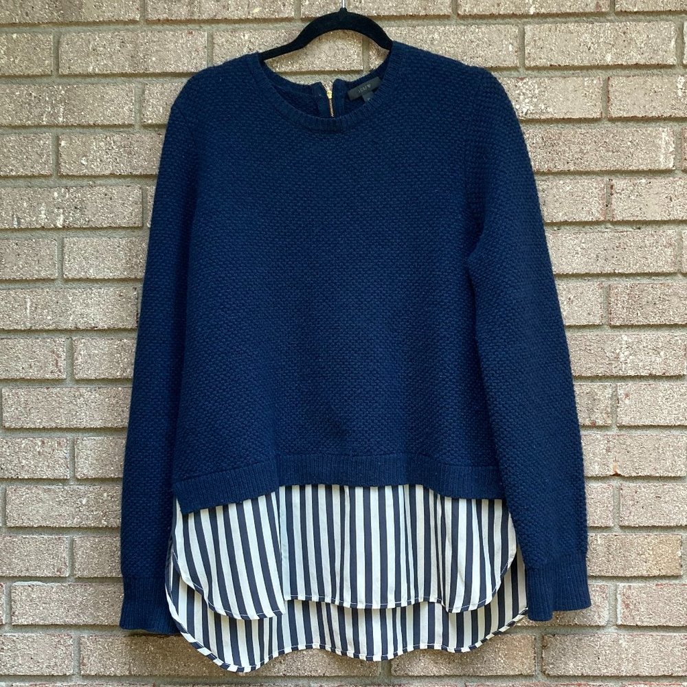 J. CREW Silk Layered Blue Wool Zip Back Sweater Size XL
